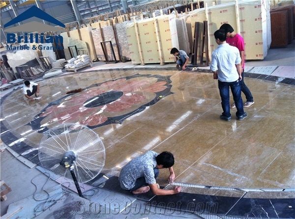 Golden Imperial Marble Medallions,Emperor Gold Marble Tiles,Golden Imperial Medallions,Imperial Gold Marble Big Medallions,Large Flooring Water Jet Medallion,Hotel Lobby Large Waterjet Marble Medallio