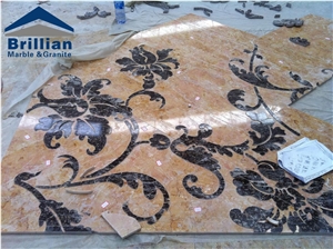 Golden Rose Waterjet Medallions,Beige Marble Floor Medallions,Waterjet Medallions,Square Medallions,Composited Medallion,Honeycomb Panel Medallions,Flower Medallions,Medallions Design,Pattern Tiles