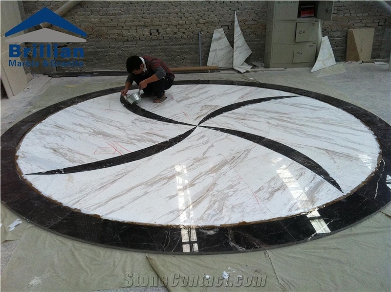 Volakas White Marble Waterjet Medallions,Morden Design Waterjet Medallions,White Marble Floor Tiles,Medallion Tiles,Jazz White Marble Medallions,Large Medallions,Round Medallion