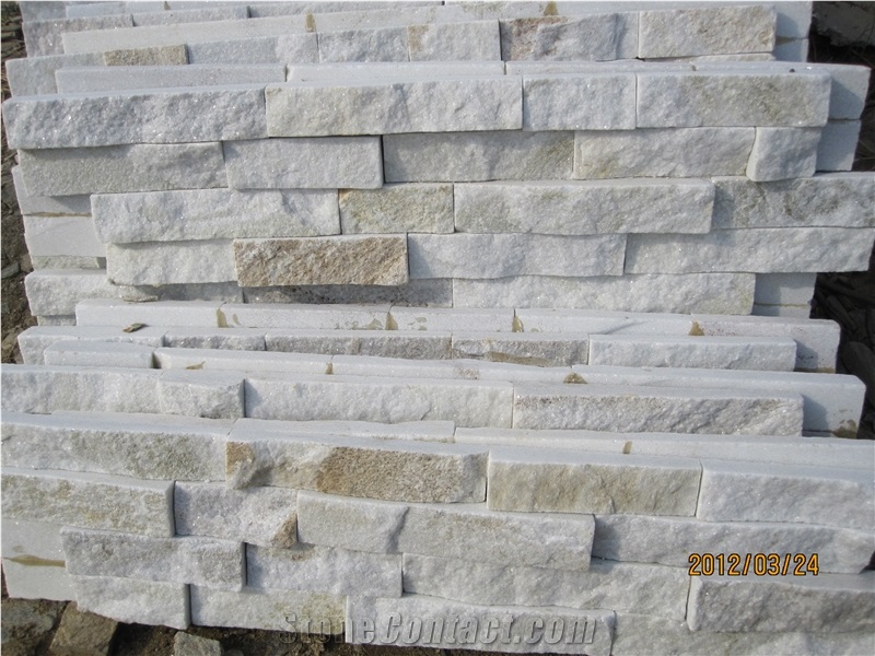 Gc-102z 4 Row White Quartzite Cultured Stone, Stacked Stone Veneer
