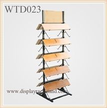 Waterfall Hardwood Displays Exhibition Stand Slab Display Ceramic Frame Tile Rack Free Standing Fixture for Exhibition Stone Case Ceramic Metal Steel Shelf Stone Frame Racks for Showroom Stand