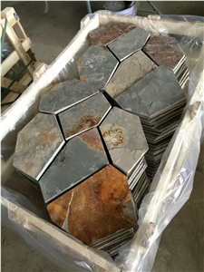 China Slate Crazy Paving, Natural Rust Slate Net Paste, Shape Cut Natural Stone