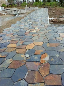 China Slate Crazy Paving, Natural Rust Slate Net Paste, Shape Cut Natural Stone