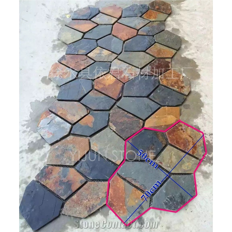 China Slate Crazy Paving, Natural Rust Slate Net Paste, Shape Cut Natural Stone