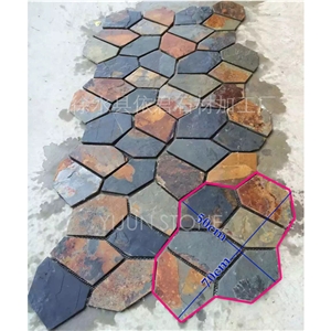 China Slate Crazy Paving, Natural Rust Slate Net Paste, Shape Cut Natural Stone