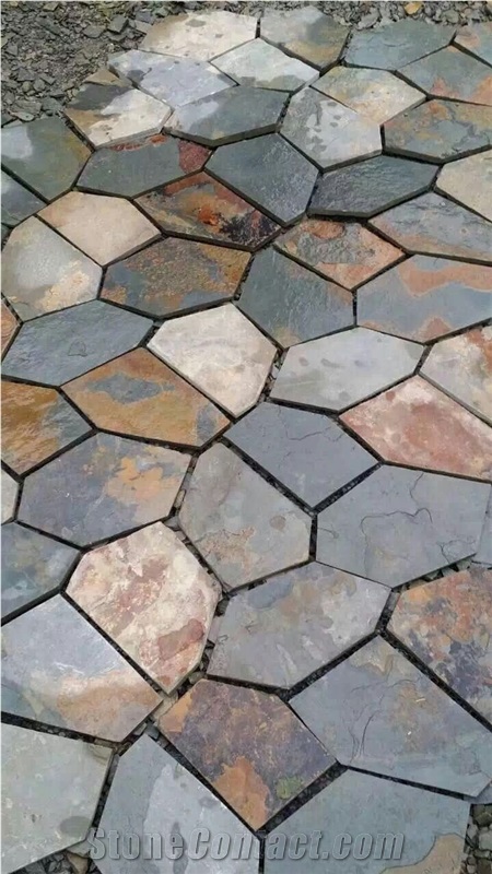 China Slate Crazy Paving, Natural Rust Slate Net Paste, Shape Cut Natural Stone