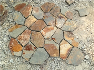 China Slate Crazy Paving, Natural Rust Slate Net Paste, Shape Cut Natural Stone