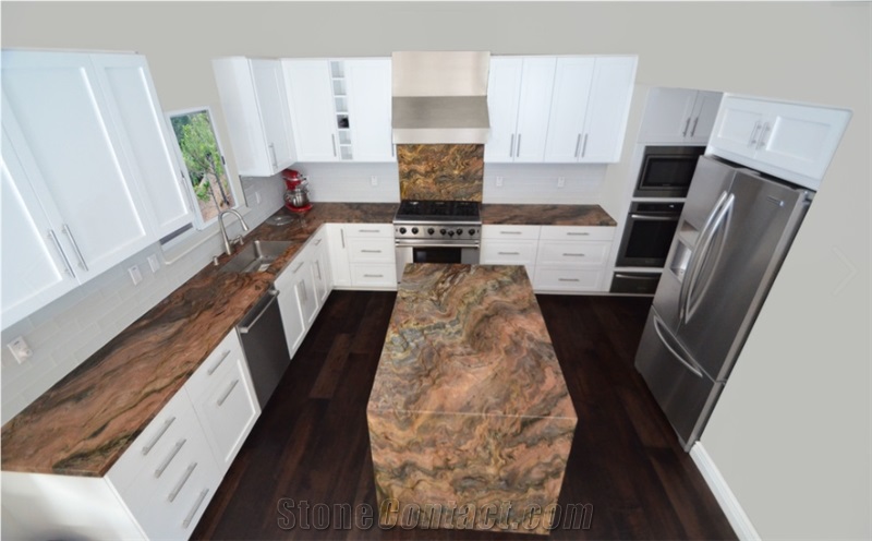Fusion(Red)/Fusion Quartzite/Silk Road/Multicolor/Brazil/For Countertops, Mosaic, Exterior - Interior Wall and Floor Applications, Fountains, Pool