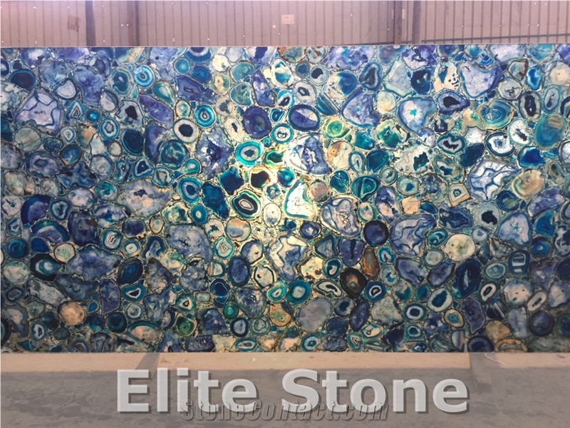 China Manufacturer Natural Blue Agate Composite Slab for Construct Decoration