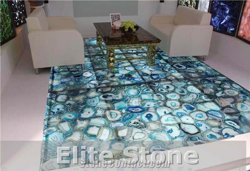 China Manufacturer Natural Blue Agate Composite Slab for Construct Decoration