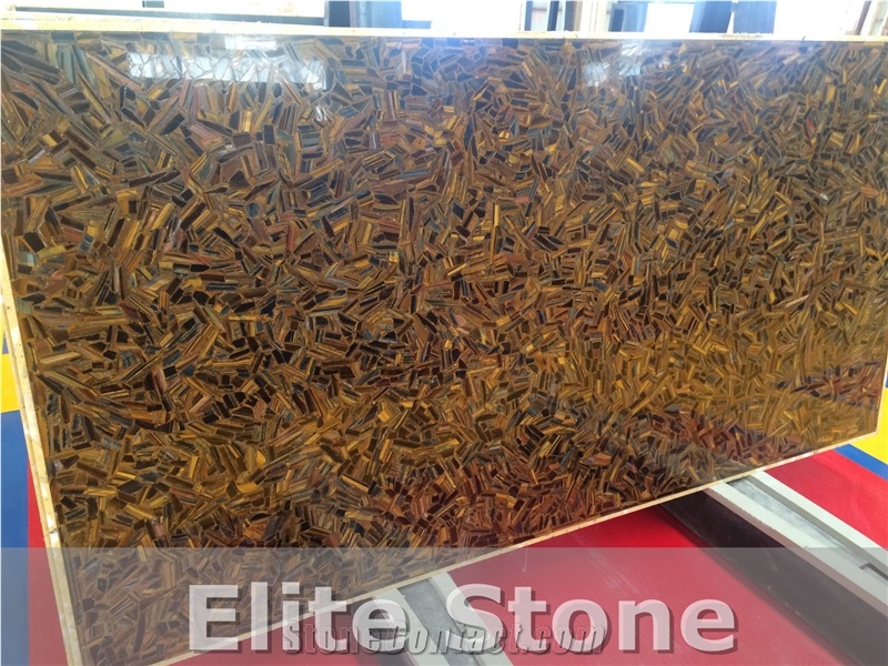 Yellow Golden Tiger Eye Semi Precious Stone Slab 2cm for Kitchen Countertop