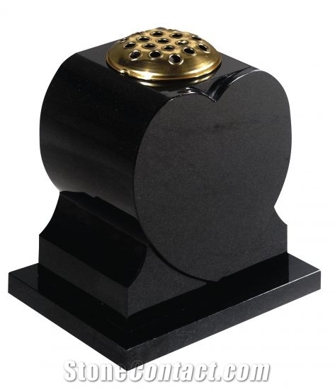 Solid Black Granite 9"X9"X9" Heart Shaped Vase and Base