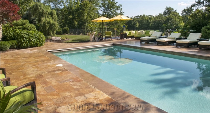 Golden Travertine Pool Coping, Pool Deck Pavers