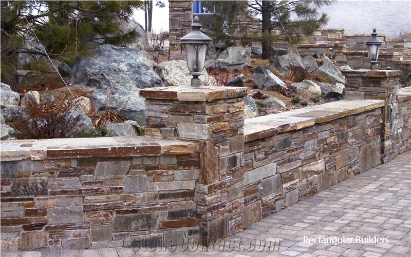 Rust Slate Flagstone Deck Pavers, Flagstone Garden Wall