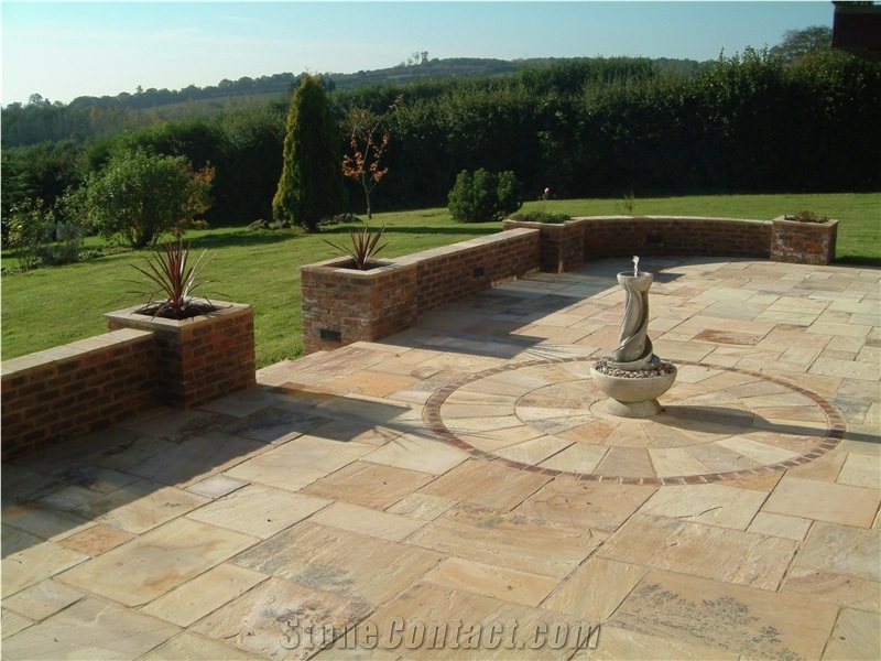 Mint Fossil Patio Paving Circles