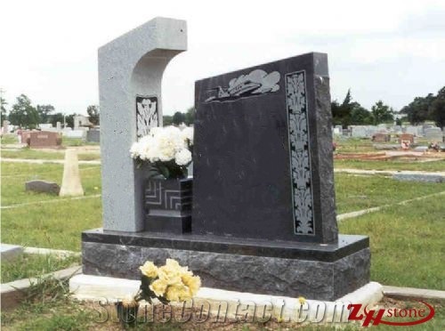 Good Quality Oval Top Column Style Dark Gray/ Impala Black/ G654 Granite Tombstone Design/ Western Style Monuments/ Upright Monuments/ Monument Design/ Western Style Tombstones