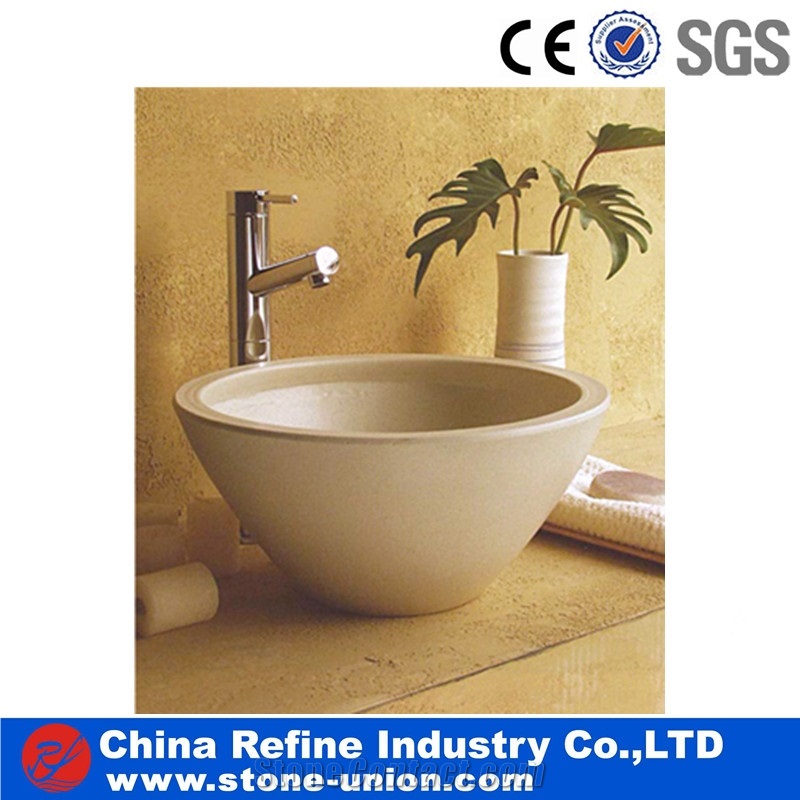 Brown Marble Polished Round Basin , Special Sinks Design , Modern Interior Wash Sinks