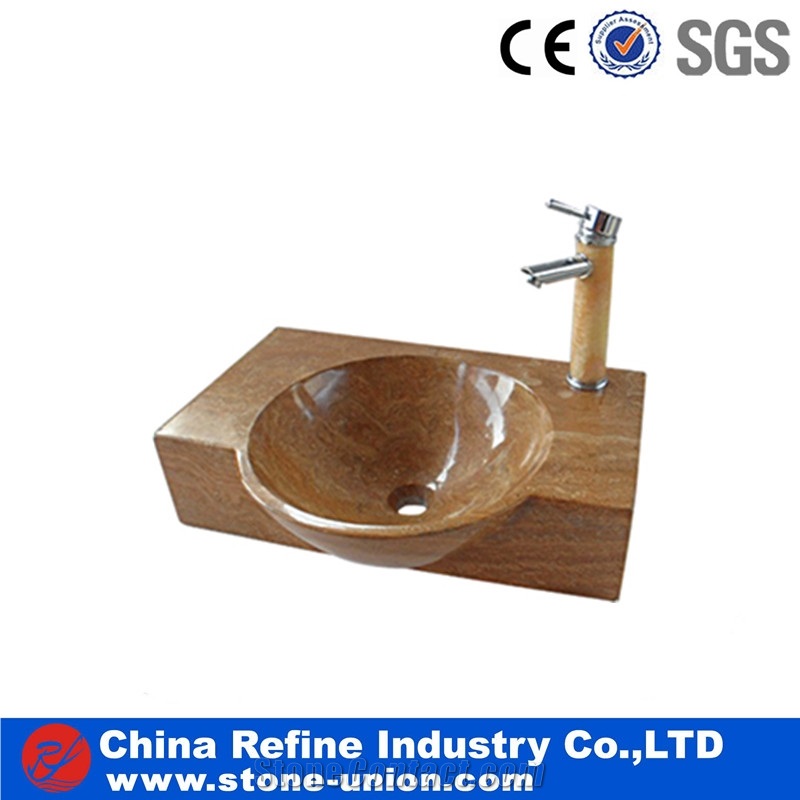 Coffee Brown Travertine Basins , Polished Sinks Sale , Good Price Marble Sinks