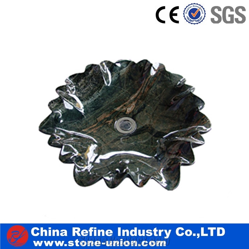 Wooden Marble Basins , Customized Size Round Marble Sinks , Handwash Basin