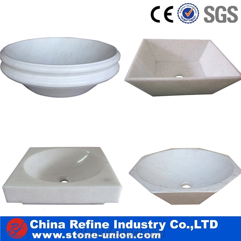 Wooden Marble Basins , Customized Size Round Marble Sinks , Handwash Basin