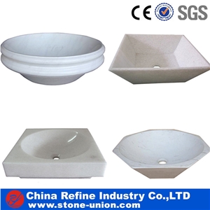Wooden Marble Basins , Customized Size Round Marble Sinks , Handwash Basin