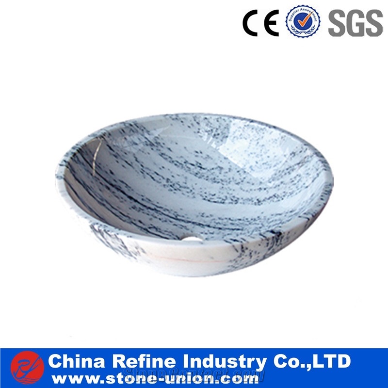 Wooden Marble Basins , Customized Size Round Marble Sinks , Handwash Basin