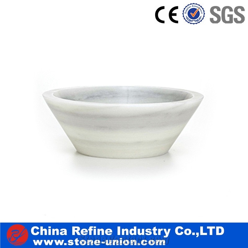 Wooden Marble Basins , Customized Size Round Marble Sinks , Handwash Basin