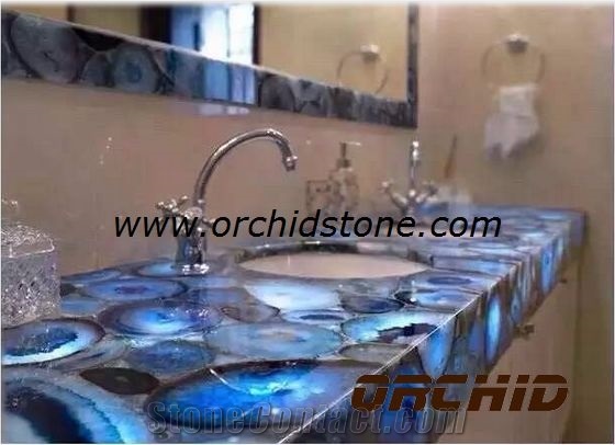 Agate Blue Semi Precous Stone Vanity Tops,Agate Blue Gemstone Worktops,Agate Red Semi Precous Stone Vanity Tops,Agate Black Gemstone Island Tops