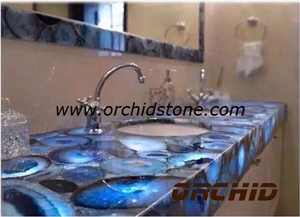 Agate Blue Semi Precous Stone Vanity Tops,Agate Blue Gemstone Worktops,Agate Red Semi Precous Stone Vanity Tops,Agate Black Gemstone Island Tops