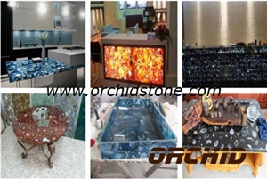 Backlit Blue Agate, Semi Precious Blue Agate Stone, Translucent Tiger Eye Semi Precious Stone Red Agate for Wall & Countertop Designs