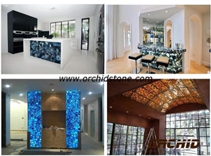 Backlit Blue Agate, Semi Precious Blue Stone, Translucent Blue Semi Precious Stone Blue Agate for Wall & Countertop Designs