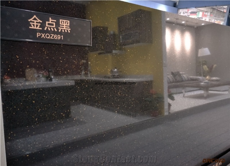 Black Galaxy Quartz Stone Slabs & Tiles,Black Galaxy/Star Galaxy Solid Surface Flooring Tiles,Black Galaxy/Star Galaxy Engineered Stone for Countertops,Island Tops,Bar Tops,Caesarstone