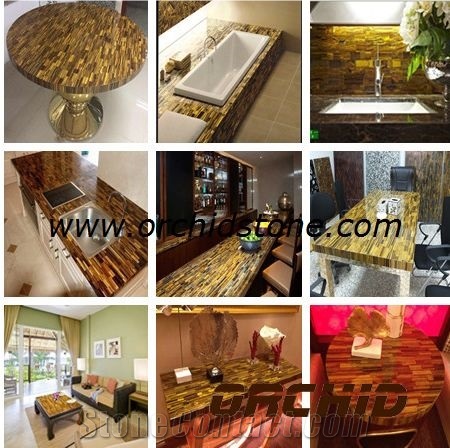 Gemstone Tiger Eyes Table Tops,Semi Precious Tiger Eyes Vanity Tops,Gemstone Brown Tiger Eyes Kitchen Countertops,Worktops,Wall Cladding Tiles,Hotel Lobby Cladding Tiles