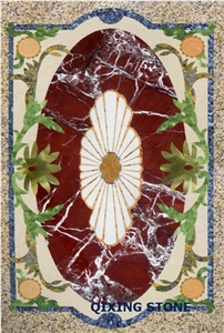 Flower Marble Waterjet Floor Medallion Pattern Tiles Rectangle