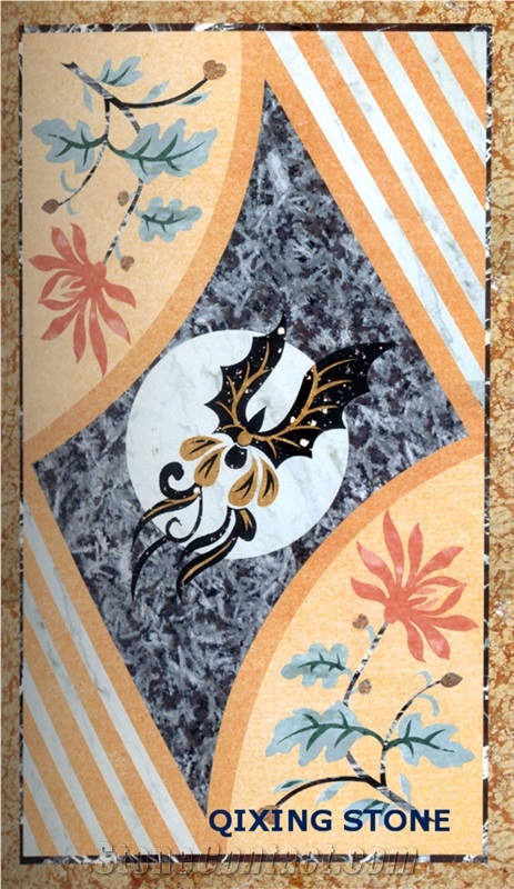 Flower Marble Waterjet Floor Medallion Pattern Tiles Rectangle