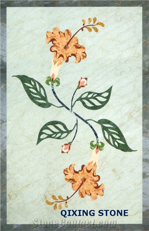 Flower Marble Waterjet Floor Medallion Pattern Tiles Rectangle