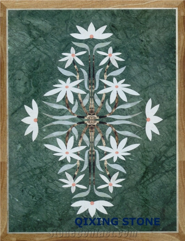 Flower Marble Waterjet Floor Medallion Pattern Tiles Rectangle