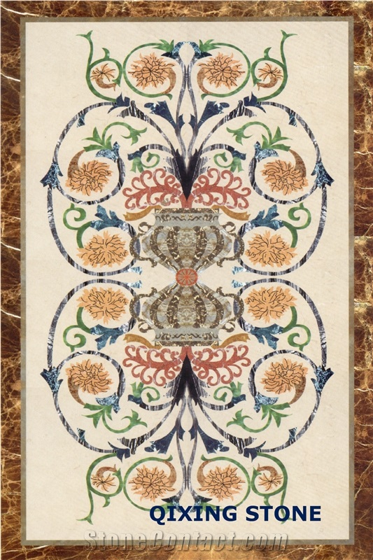 Flower Marble Waterjet Medallion Pattern Tiles Rectangle