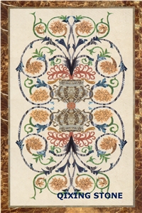 Flower Marble Waterjet Medallion Pattern Tiles Rectangle