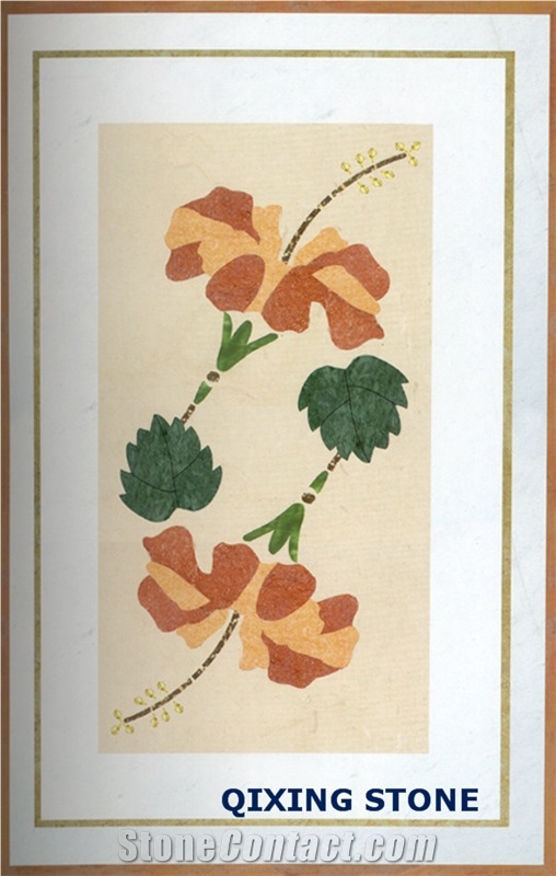 Flower Marble Waterjet Medallion Pattern Tiles Rectangle