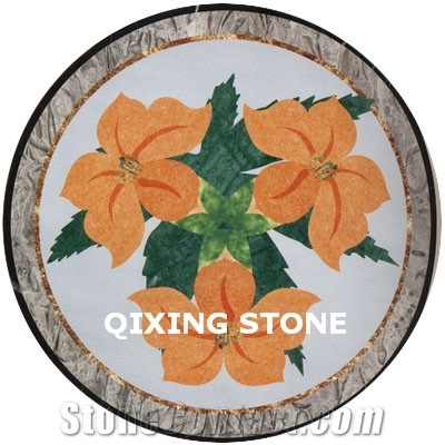 Flower Marble Waterjet Medallion Pattern Tiles Round