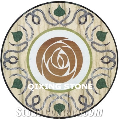 Marble Waterjet Medallion Flower Pattern Round Tiles