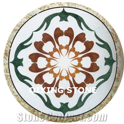 Marble Waterjet Medallion Flower Pattern Round Tiles
