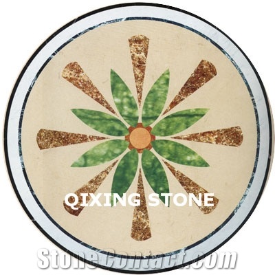 Marble Waterjet Medallion Flower Pattern Round Tiles
