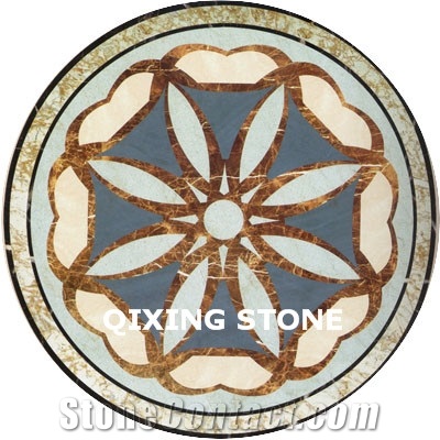 Marble Waterjet Medallion Flower Pattern Round Tiles