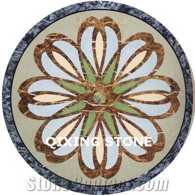 Marble Waterjet Medallion Flower Pattern Round Tiles
