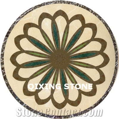 Marble Waterjet Medallion Flower Pattern Round Tiles