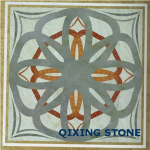 Mixed Marble Square Medallions Floor Tile Inlay Design Pattern Floor Tiles