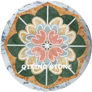 Waterjet Marble Square Medallions Floor Tile Inlay Design Pattern Floor Tiles