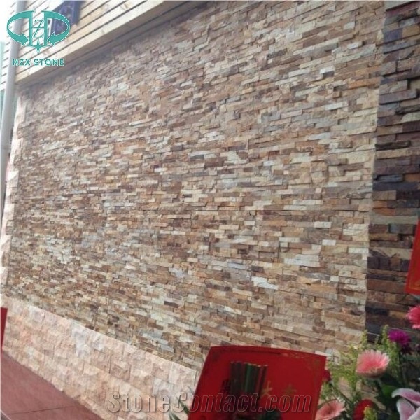 Black Yellow Golden Green Slate Panels Natural Split Slate Culture Stone Wall Cladding Veneer Tiles Ledge Stone